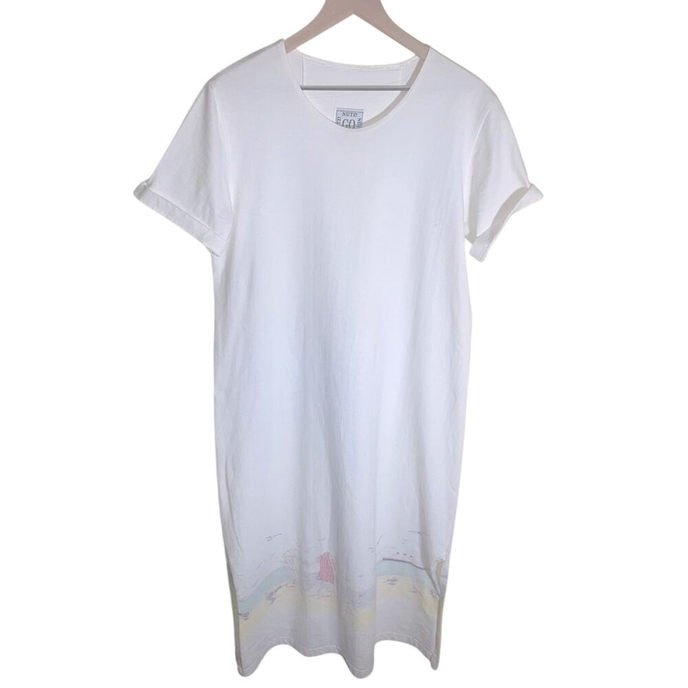 VNTG GO NUTZ! white maxi beach print cotton dress S